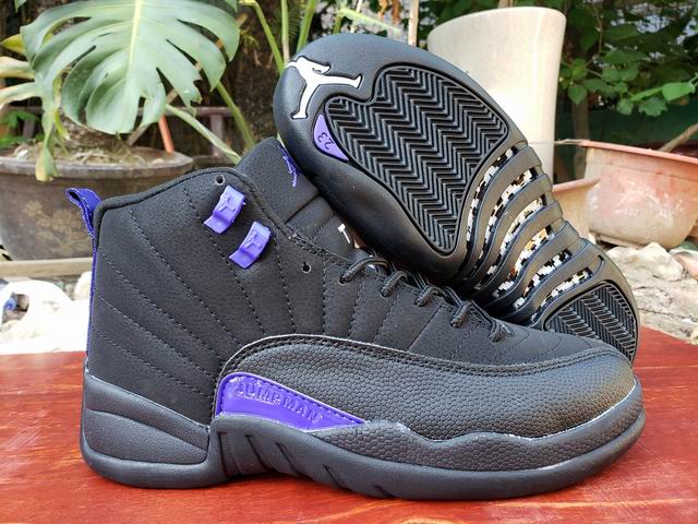 Air Jordan 12 Men's Basketball Shoes Black Purple-43